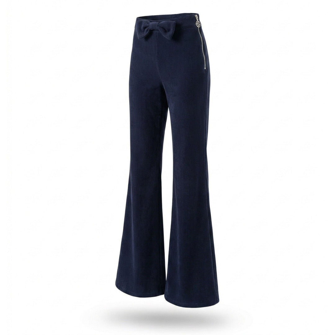 Pantaloni evazati cu funda in talie din raiat bleumarin