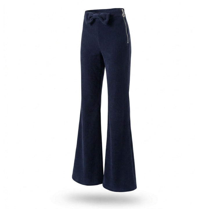 Pantaloni evazati cu funda in talie din raiat bleumarin