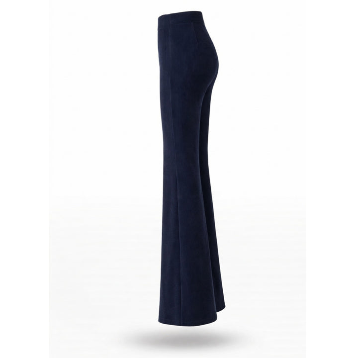 Pantaloni evazati cu funda in talie din raiat bleumarin