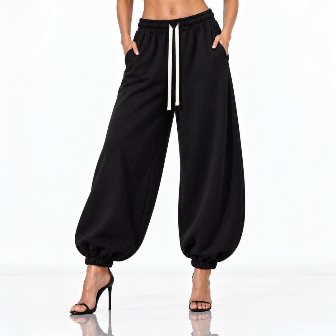 Pantaloni Trening Damă Oversized Balloon din Bumbac 100% – Negru