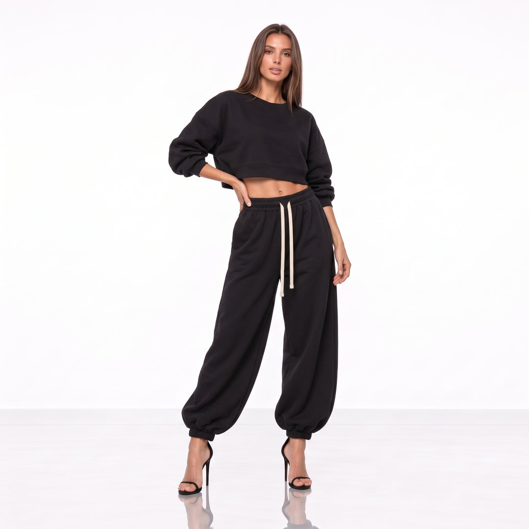Pantaloni Trening Damă Oversized Balloon din Bumbac 100% – Negru