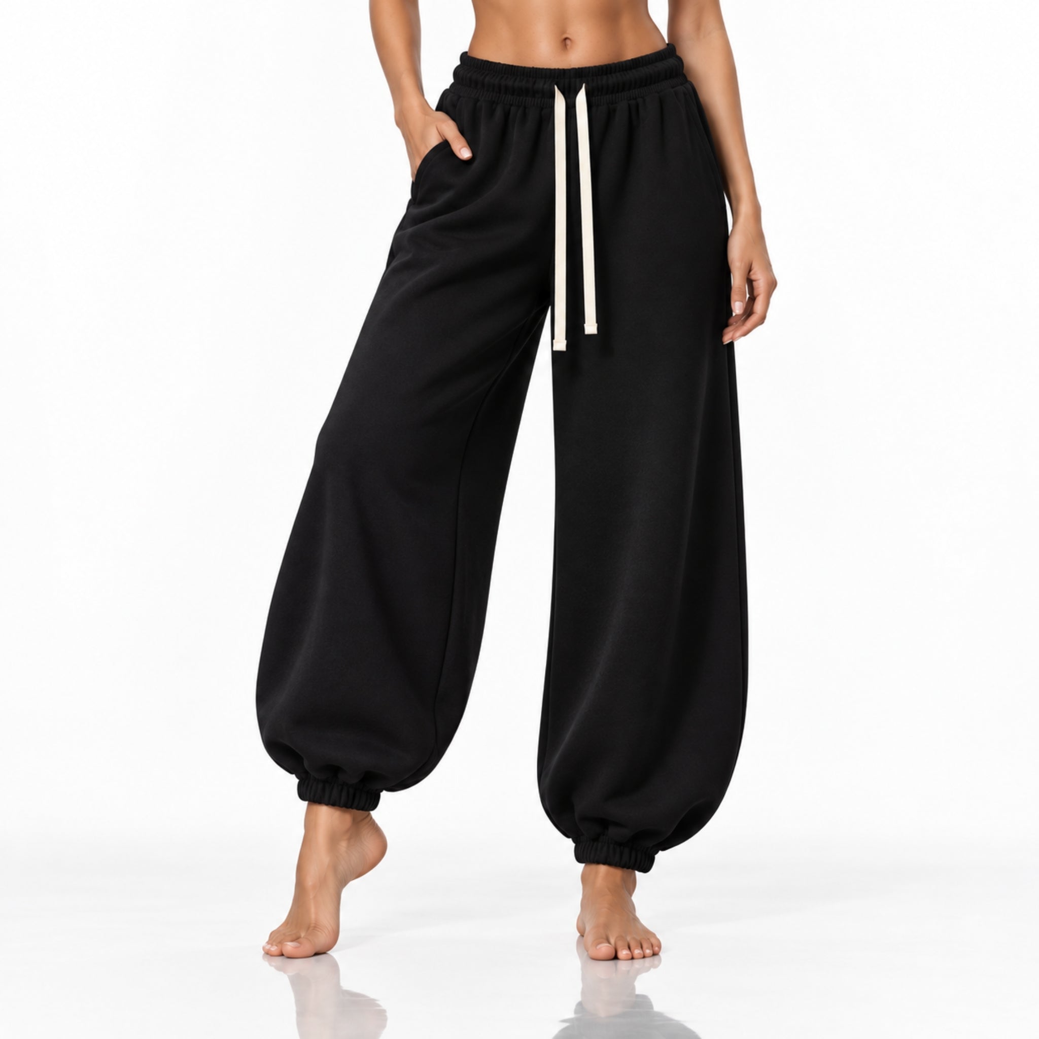 Pantaloni Trening Damă Oversized Balloon din Bumbac 100% – Negru
