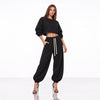 Compleu Trening Damă Oversized din Bumbac 100% – Pantaloni Balloon & Hanorac Crop