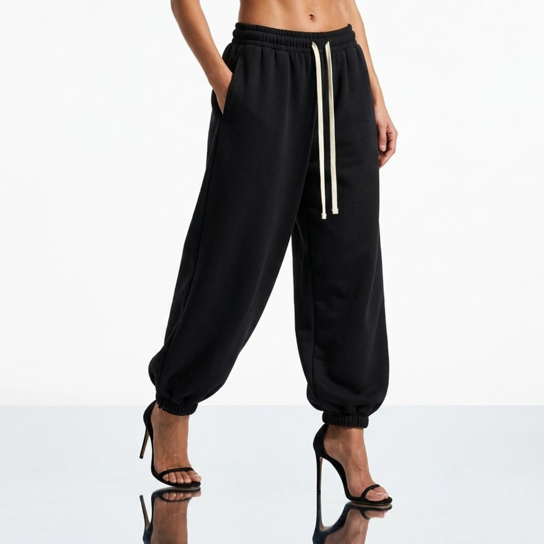 Pantaloni Trening Damă Oversized Balloon din Bumbac 100% – Negru