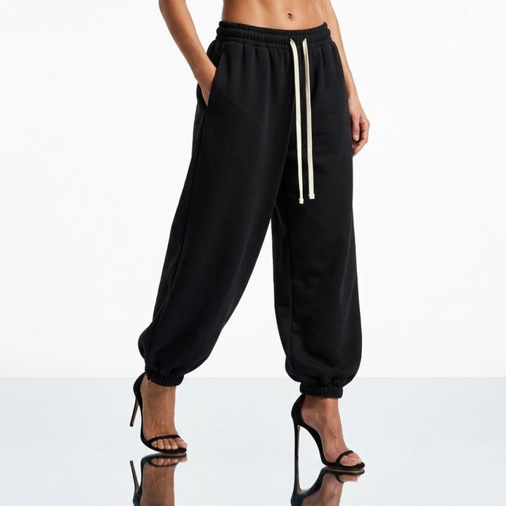 Pantaloni Trening Damă Oversized Balloon din Bumbac 100% – Negru