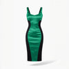 Rochie midi mulata cu insertie din satin verde Hannah