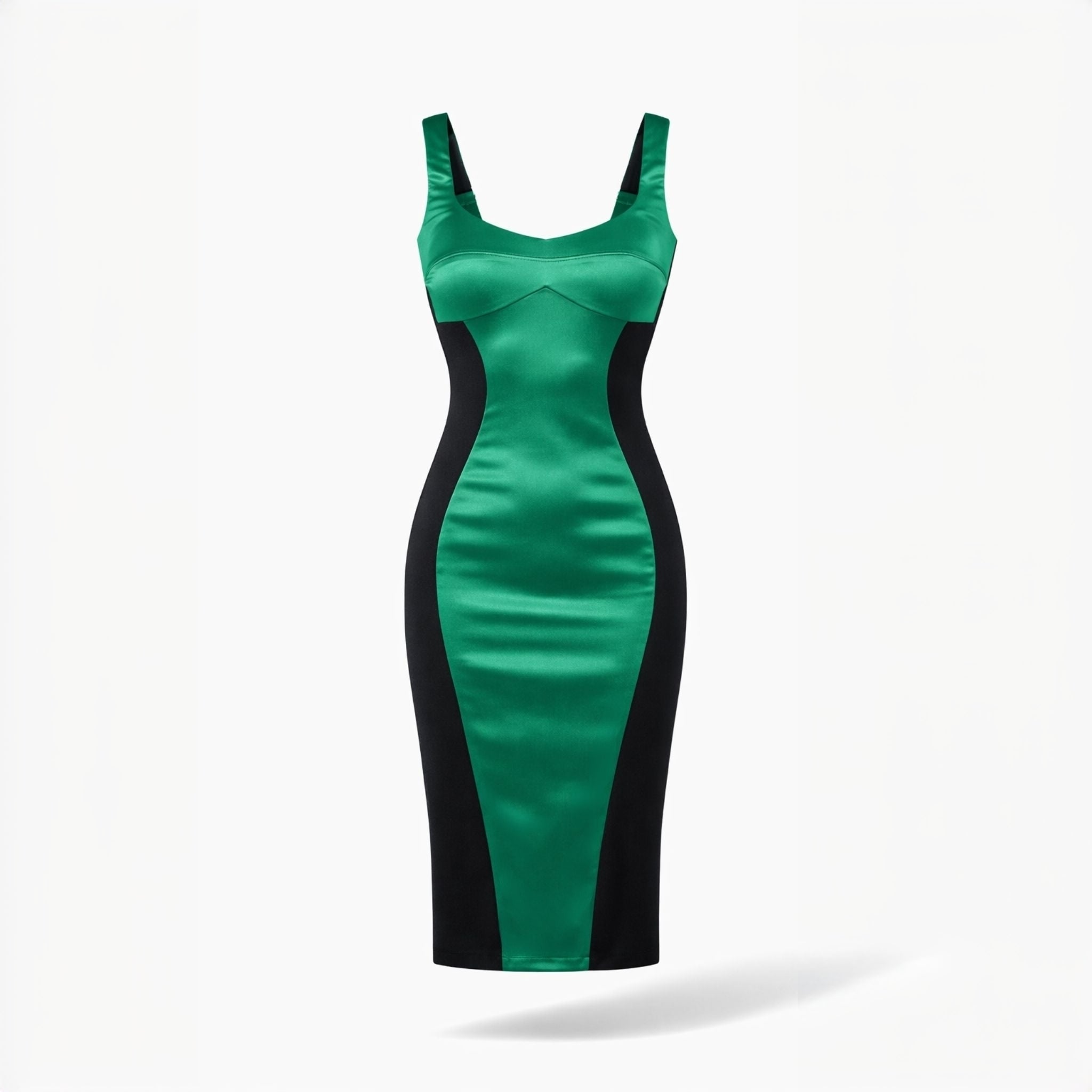 Rochie midi mulata cu insertie din satin verde Hannah