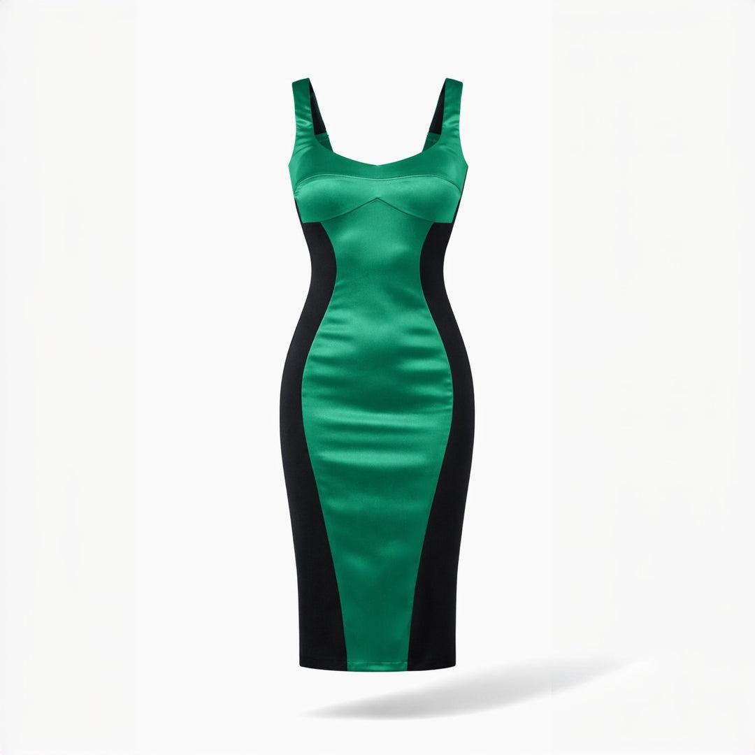 Rochie midi mulata cu insertie din satin verde Hannah