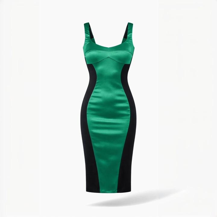 Rochie midi mulata cu insertie din satin verde Hannah