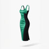 Rochie midi mulata cu insertie din satin verde Hannah