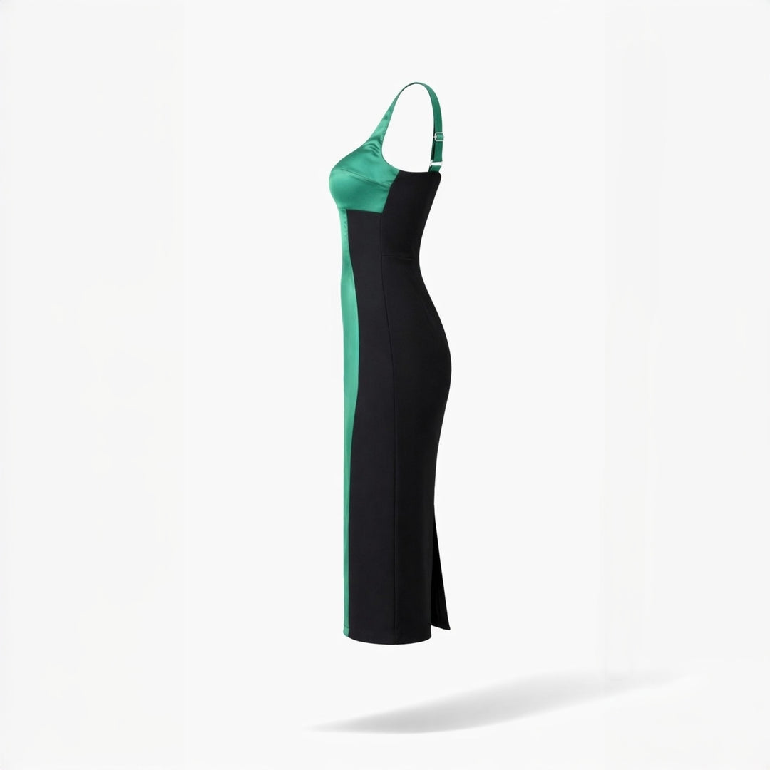 Rochie midi mulata cu insertie din satin verde Hannah