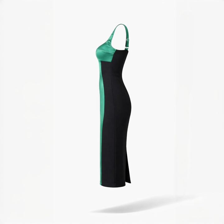 Rochie midi mulata cu insertie din satin verde Hannah