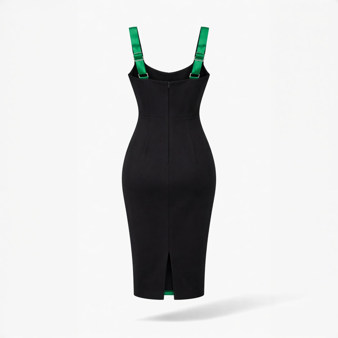 Rochie midi mulata cu insertie din satin verde Hannah