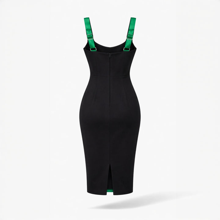 Rochie midi mulata cu insertie din satin verde Hannah