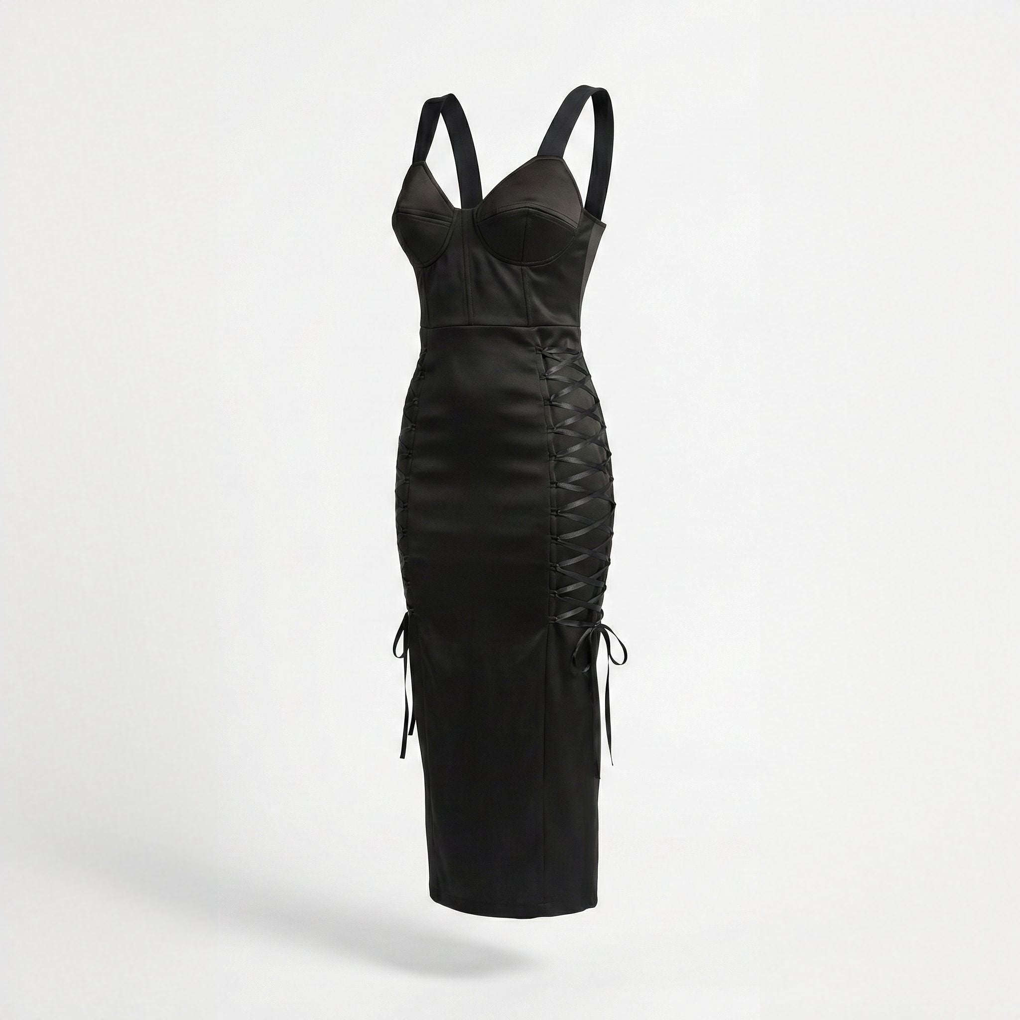 Rochie neagra cu cupe structurate tip corset Amethyst