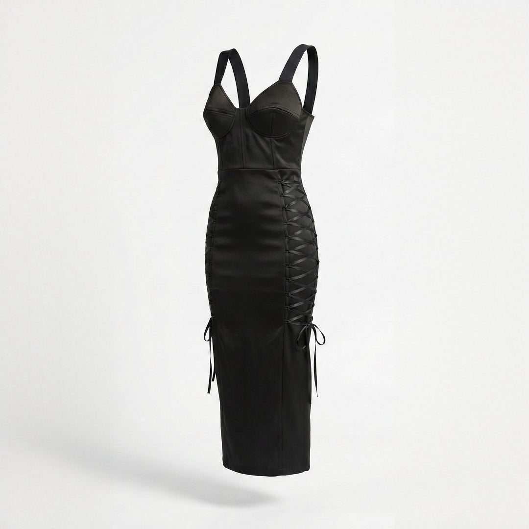 Rochie neagra cu cupe structurate tip corset Amethyst