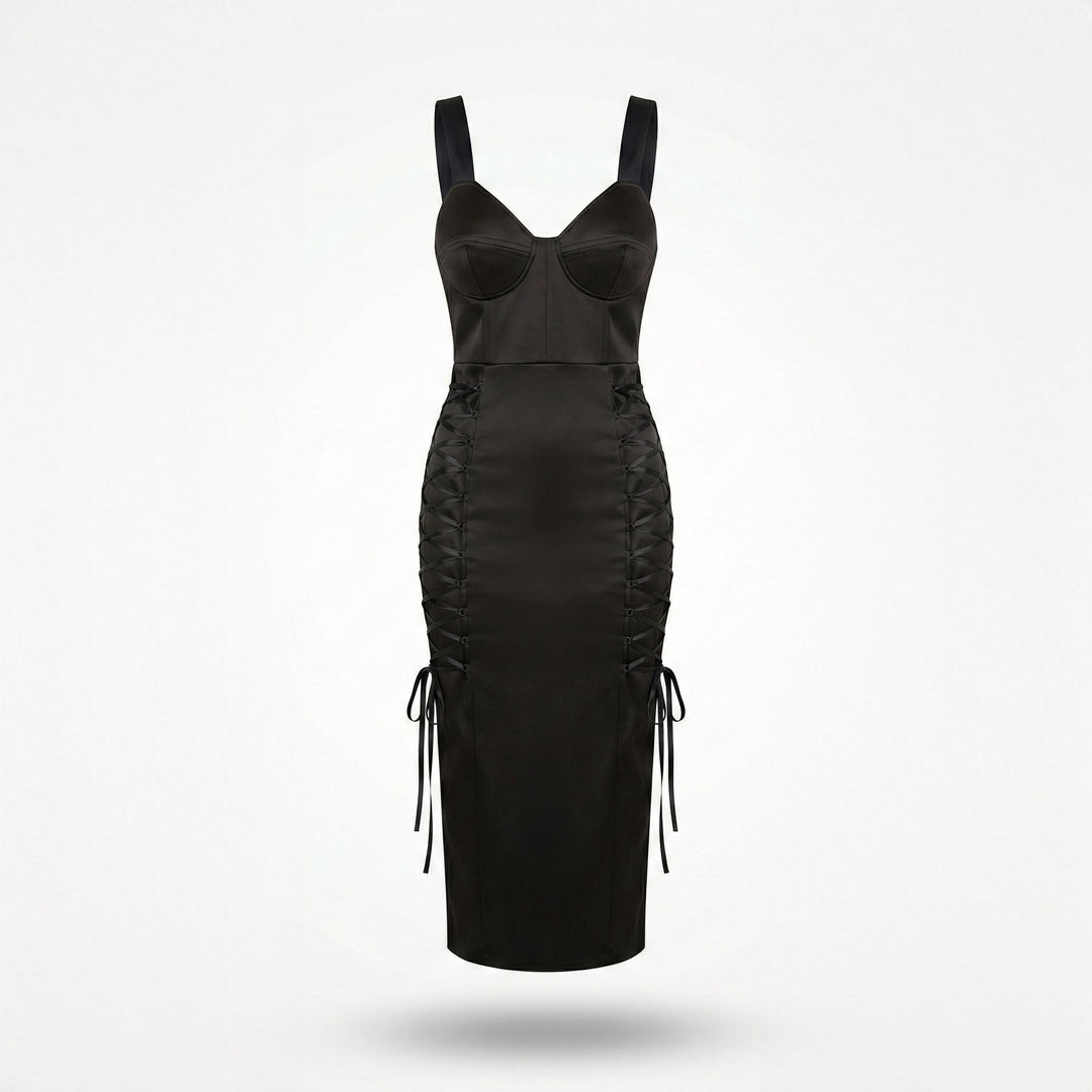 Rochie neagra cu cupe structurate tip corset Amethyst