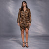 Rochie din satin animal print drapata cu snur Roua