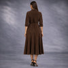 Rochie midi din raiat maro cu insertii rosii Vicky