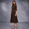 Rochie midi din raiat maro cu insertii rosii Vicky