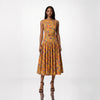 Rochie midi din bumbac 100% cu print paisley si funda in talie