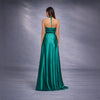Rochie verde lunga din satin cu dantela Sensation