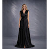 Rochie neagra lunga din satin cu nod in talie si despicatura London
