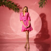 Rochie cu guler retro din in fucsia si insertii din matase Gilly Mini