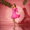 Rochie cu guler retro din in fucsia si insertii din matase Gilly Mini