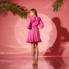 Rochie cu guler retro din in fucsia si insertii din matase Gilly Mini