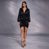 Rochie din satin negru drapata cu snur Roua