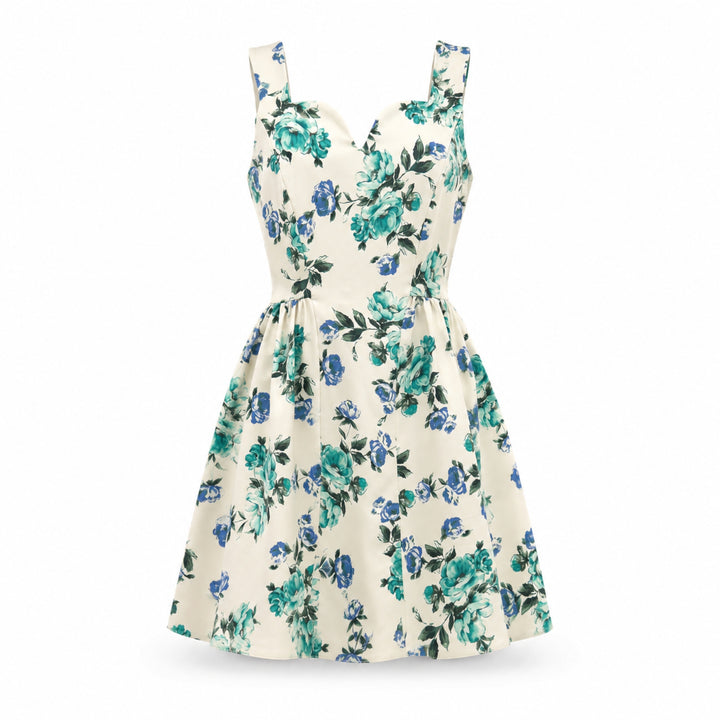 Rochie Scurtă cu print floral, decolteu inima si fustă Cloș