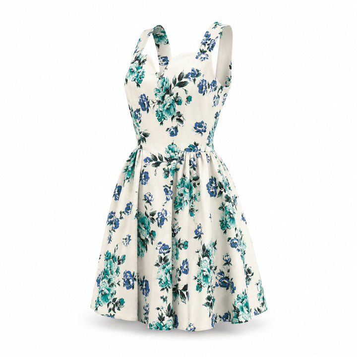 Rochie Scurtă cu print floral, decolteu inima si fustă Cloș