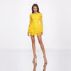 Rochie mini din dantela galbena tip broderie cu volane Sole
