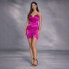 Rochie fucsia din satin cu snur Dress to Impress