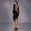 Rochie neagra din catifea cu spatele gol si insertii de dantela Magnifique