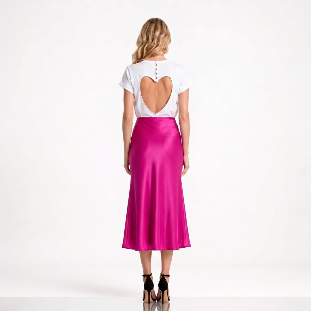 Tricou dama alb cu inima decupata pe spate New Romance