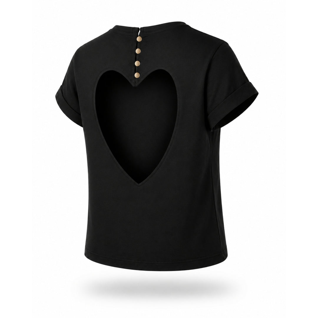Tricou dama negru cu inima decupata pe spate New Romance