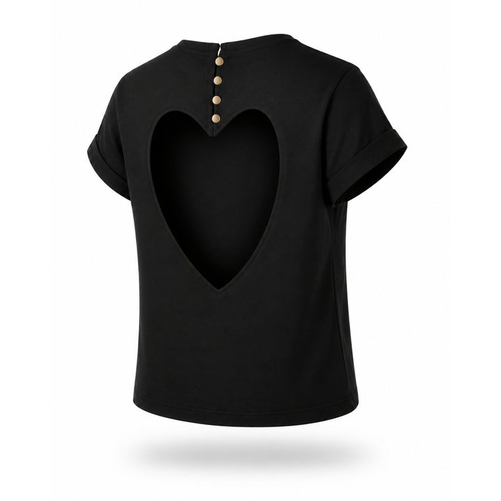 Tricou dama negru cu inima decupata pe spate New Romance
