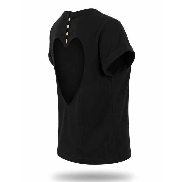 Tricou dama negru cu inima decupata pe spate New Romance