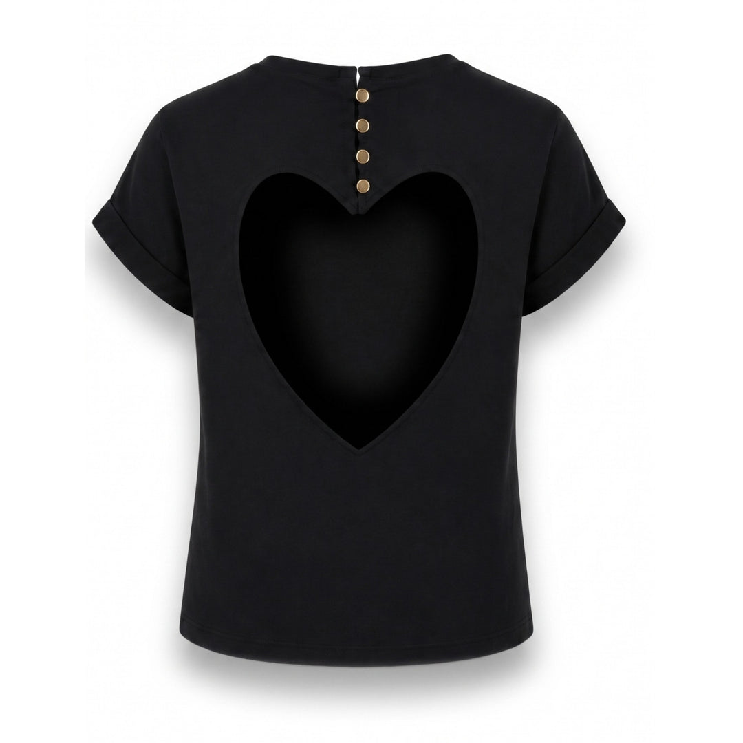 Tricou dama negru cu inima decupata pe spate New Romance