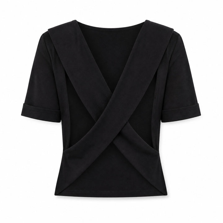 Tricou dama negru cu spatele in X