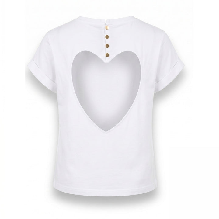 Tricou dama alb cu inima decupata pe spate New Romance