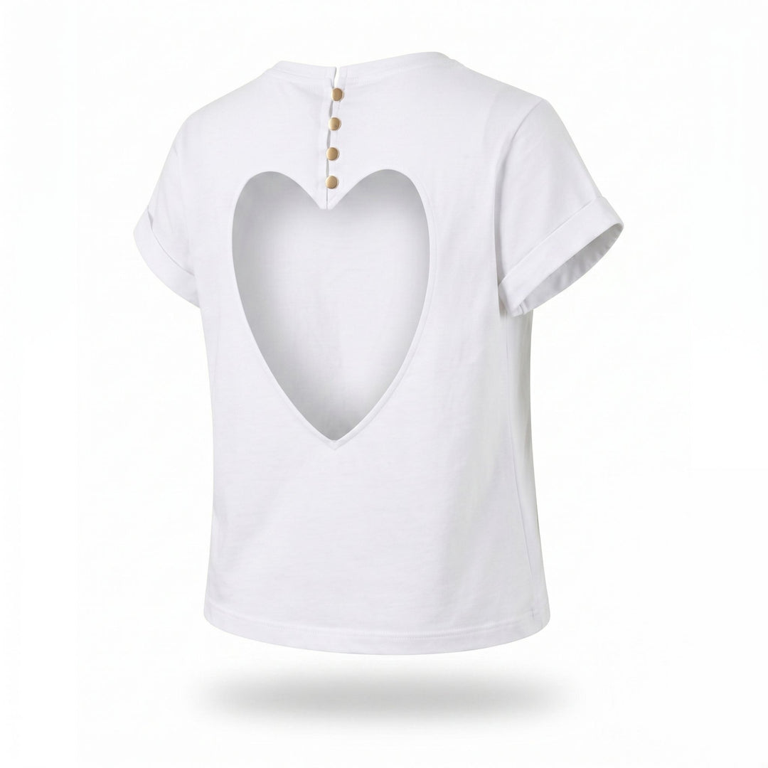 Tricou dama alb cu inima decupata pe spate New Romance