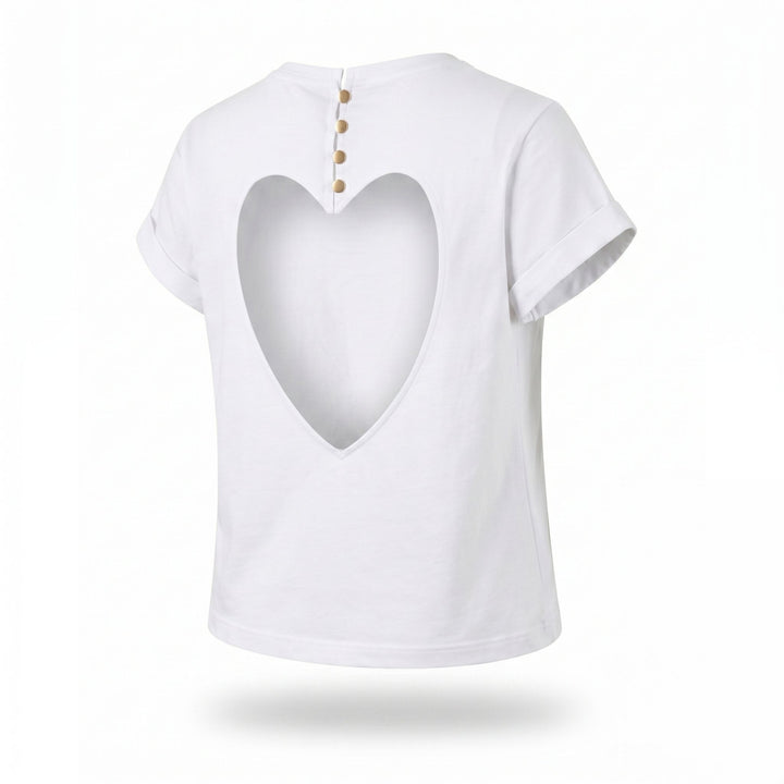Tricou dama alb cu inima decupata pe spate New Romance