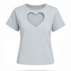 Tricou damă bleu pastel din bumbac 100% cu inimă decupată