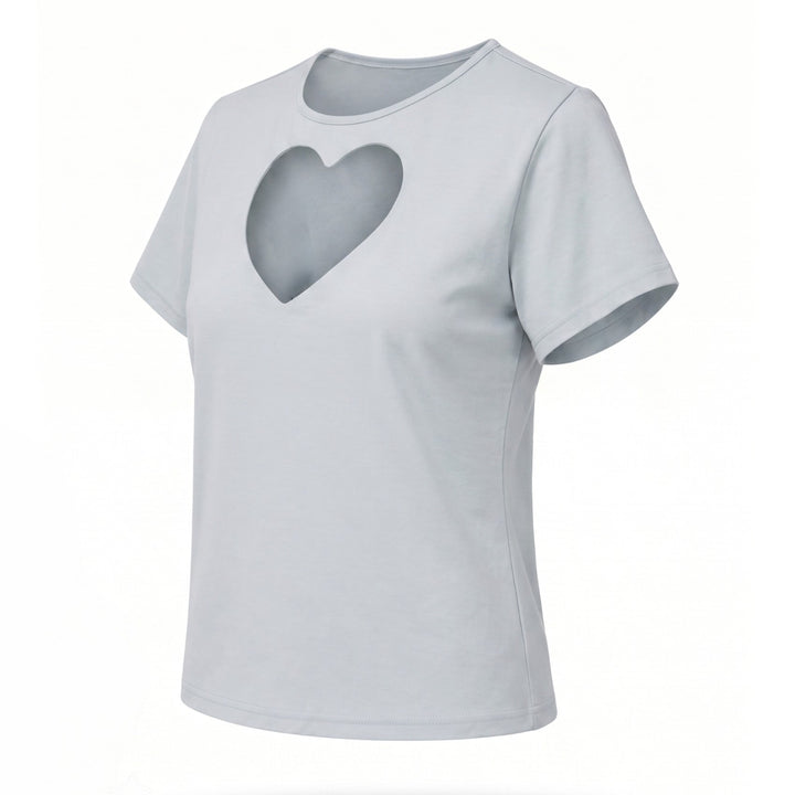 Tricou damă bleu pastel din bumbac 100% cu inimă decupată