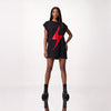 Rochie Tricou Oversized din Bumbac 100%, Design Fulger Decupat la Laser