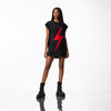 Rochie Tricou Oversized din Bumbac 100%, Design Fulger Decupat la Laser