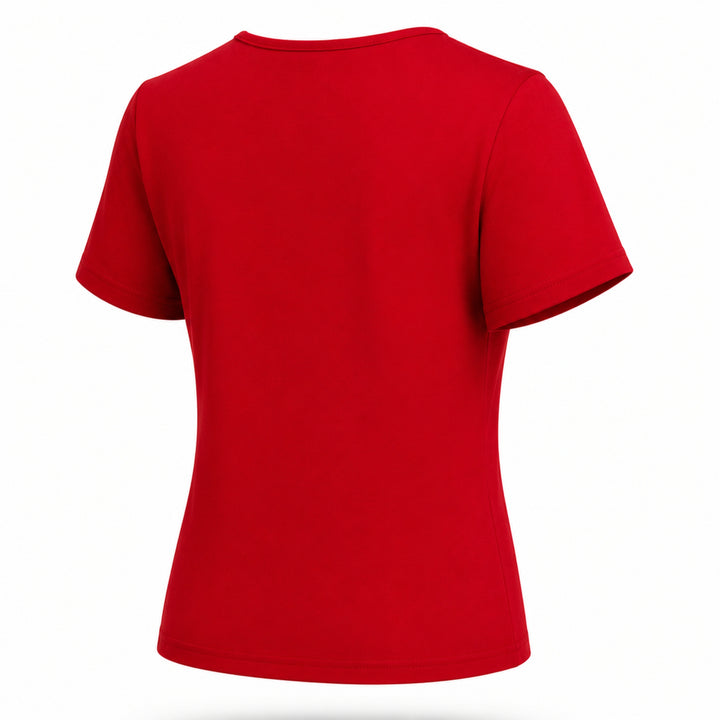 Tricou rosu din bumbac 100% cu inima decupata pe decolteu